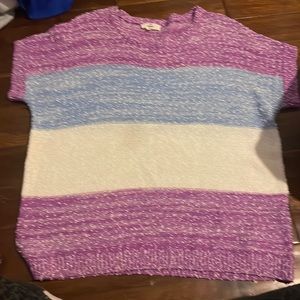 purple blue and white striped shirt